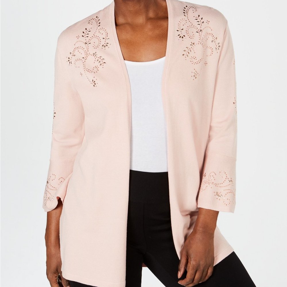 JM Collection Petite Studded Open-Front Cardigan